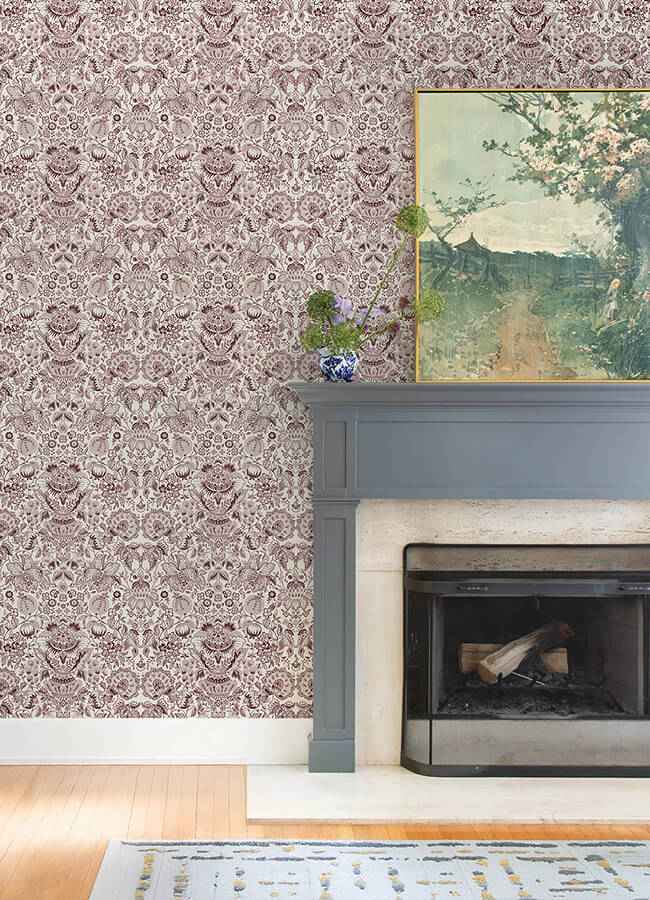 Blanche Plum Floral Damask Wallpaper - York Wallcoverings - 4147-27373 - York Wallcoverings Wallpaper