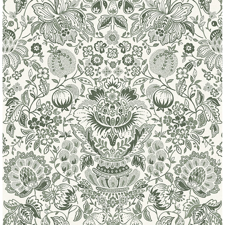 blanche-dark-green-floral-damask-wallpaper-york-wallcoverings-4147-27375 - York Wallcoverings Wallpaper