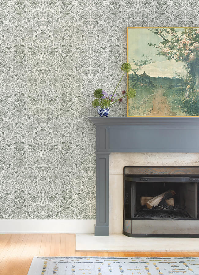 blanche-dark-green-floral-damask-wallpaper-york-wallcoverings-4147-27375 - York Wallcoverings Wallpaper
