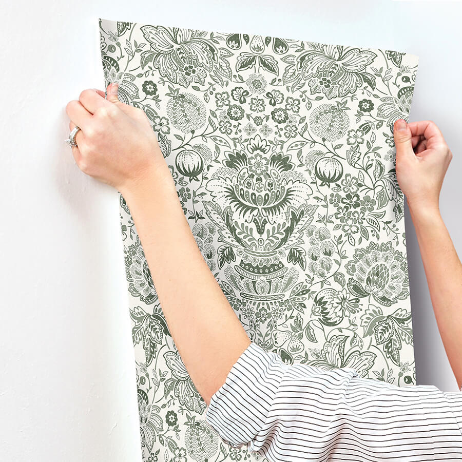blanche-dark-green-floral-damask-wallpaper-york-wallcoverings-4147-27375 - York Wallcoverings Wallpaper