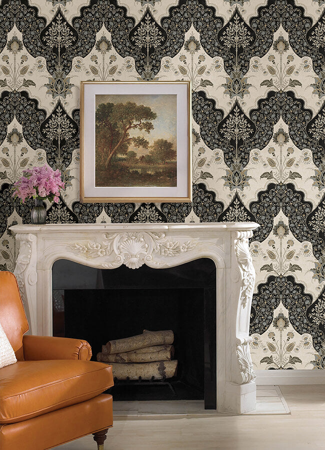 auden-black-floral-grandeur-wallpaper-york-wallcoverings-4147-27389 - York Wallcoverings Wallpaper