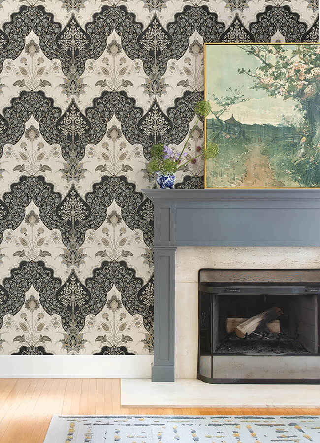 auden-black-floral-grandeur-wallpaper-york-wallcoverings-4147-27389 - York Wallcoverings Wallpaper