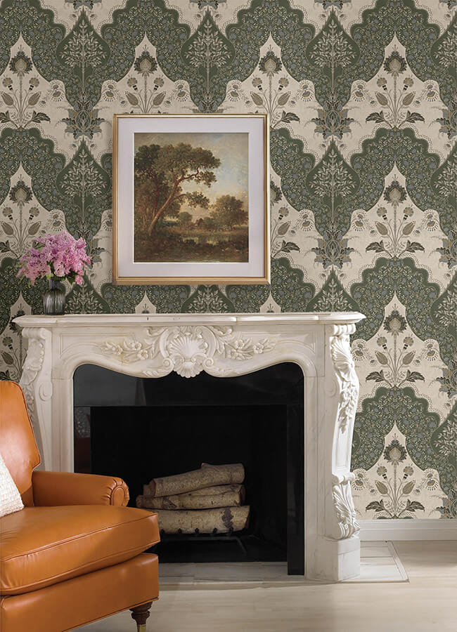 auden-green-floral-grandeur-wallpaper-york-wallcoverings-4147-27391 - York Wallcoverings Wallpaper