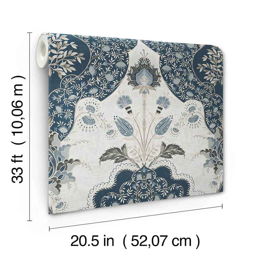 Auden Dark Blue Floral Grandeur Wallpaper - York Wallcoverings - 4147-27392