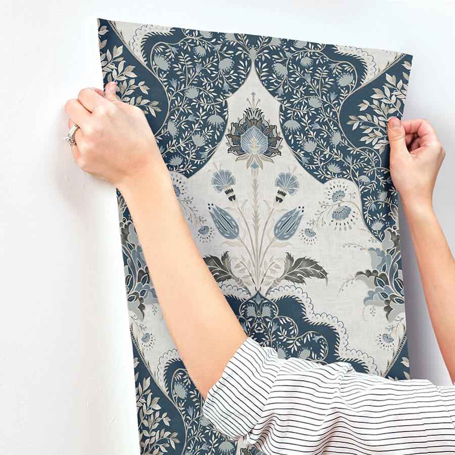 Auden Dark Blue Floral Grandeur Wallpaper - York Wallcoverings - 4147-27392 - York Wallcoverings Wallpaper