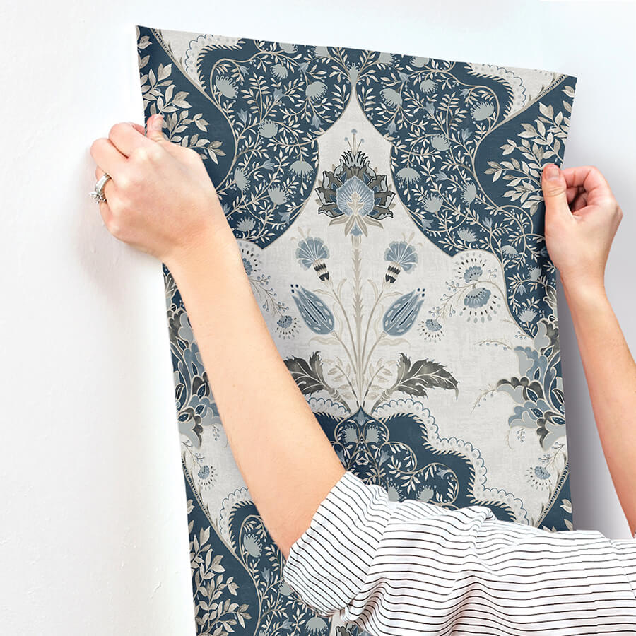 auden-dark-blue-floral-grandeur-wallpaper-york-wallcoverings-4147-27392 - York Wallcoverings Wallpaper