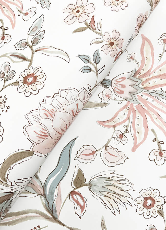 teonna-light-pink-floral-stripe-wallpaper-york-wallcoverings-4147-27399 - York Wallcoverings Wallpaper