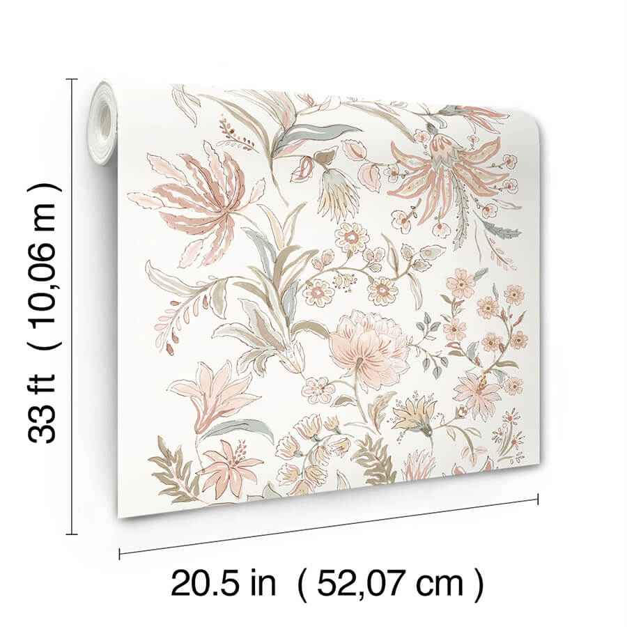 Teonna Light Pink Floral Stripe Wallpaper - York Wallcoverings - 4147-27399