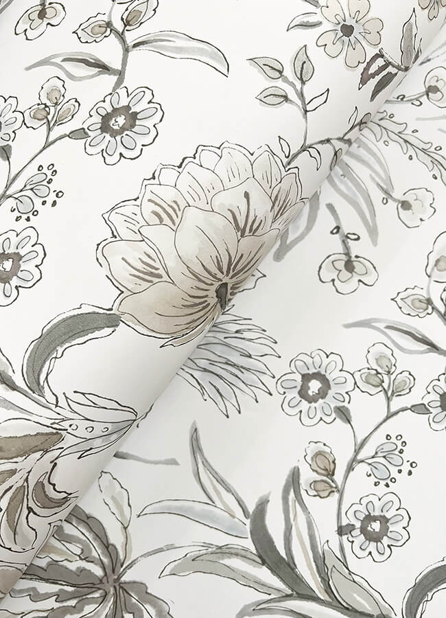 teonna-light-grey-floral-stripe-wallpaper-york-wallcoverings-4147-27400 - York Wallcoverings Wallpaper