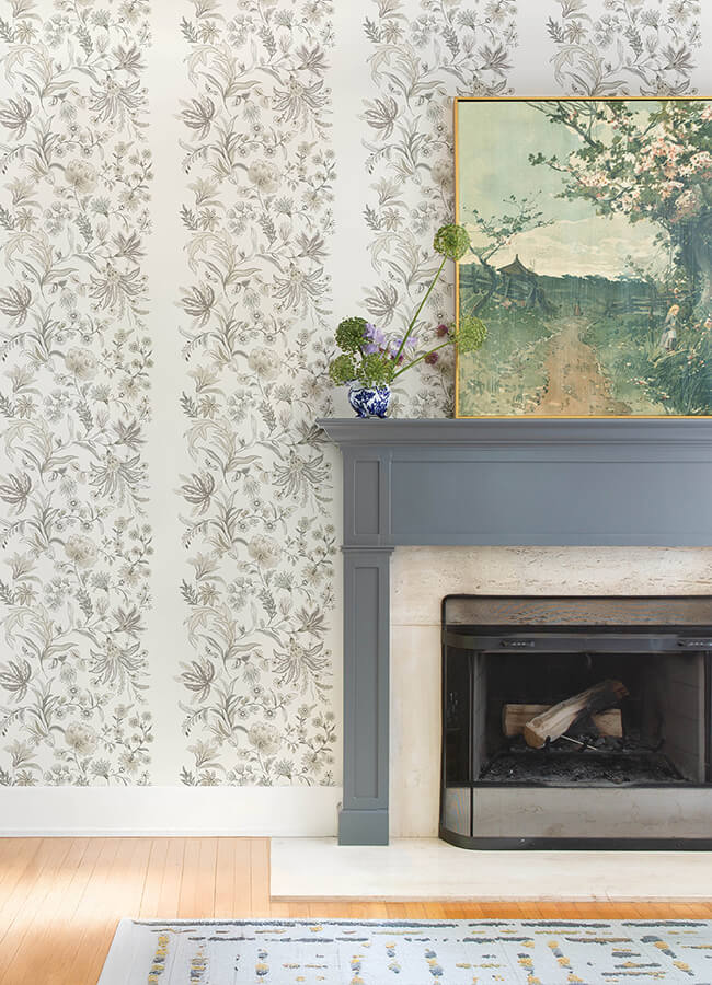 teonna-light-grey-floral-stripe-wallpaper-york-wallcoverings-4147-27400 - York Wallcoverings Wallpaper