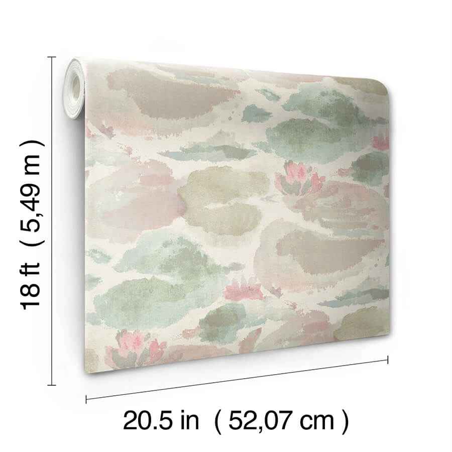 Water Lily Blush and Teal Peel and Stick Wallpaper - York Wallcoverings - NUS6418 - York Wallcoverings Wallpaper
