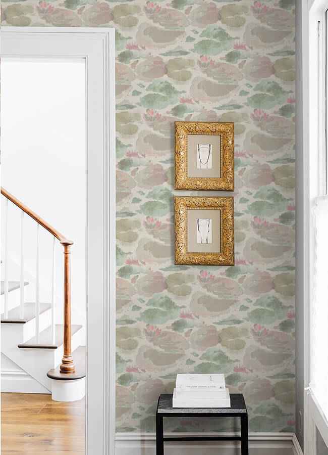 Water Lily Blush and Teal Peel and Stick Wallpaper - York Wallcoverings - NUS6418 - York Wallcoverings Wallpaper