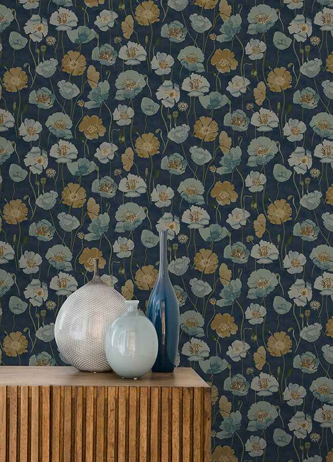 Adelia Indigo Peel & Stick Wallpaper - York Wallcoverings - NUS6429 - York Wallcoverings Wallpaper
