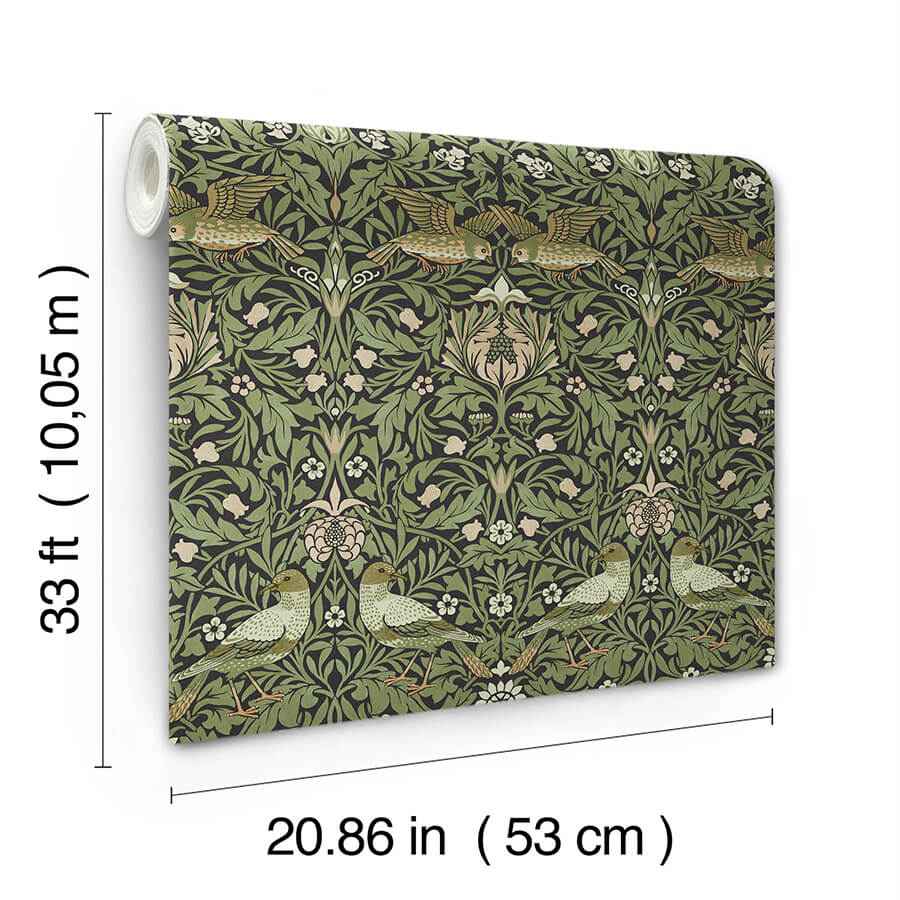 Bird Green Floral Thicket Wallpaper - York Wallcoverings - 4171-82063 - York Wallcoverings Wallpaper