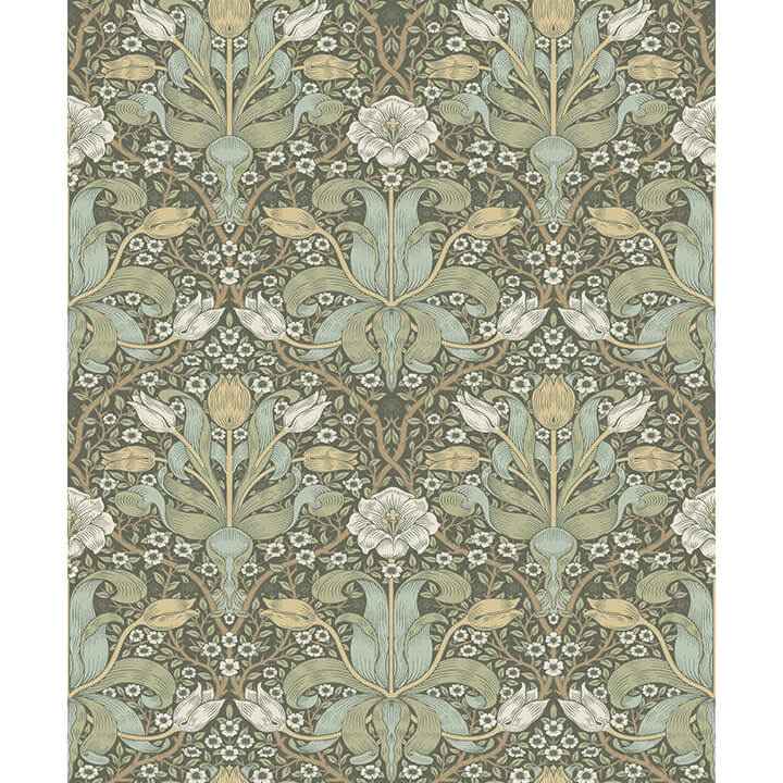 Spring Thicket Green Tulip Damask Wallpaper - York Wallcoverings - 4171-82067