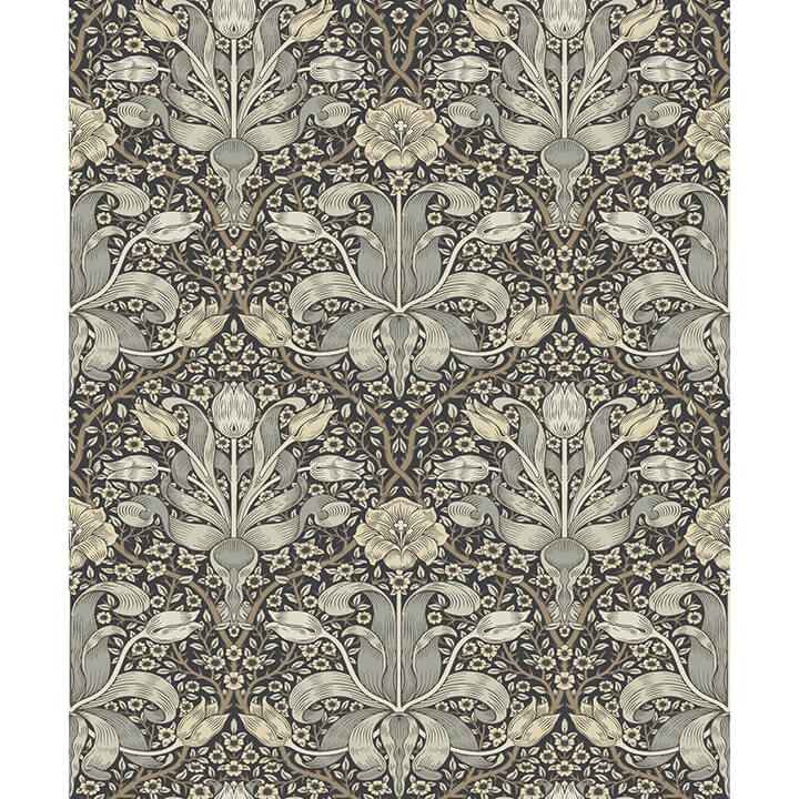 Spring Thicket Blue Tulip Damask Wallpaper - York Wallcoverings - 4171-82068