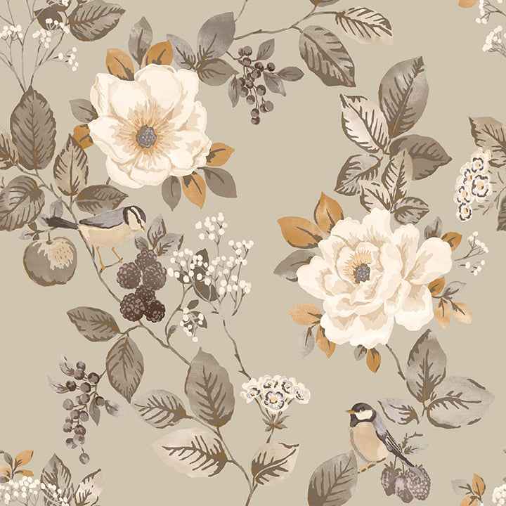 Bramble Beige Floral Wallpaper - York Wallcoverings - BG2301