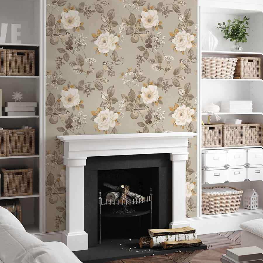 Bramble Beige Floral Wallpaper - York Wallcoverings - BG2301 - York Wallcoverings Wallpaper