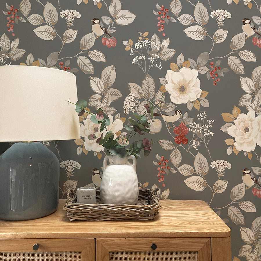 bramble-charcoal-floral-wallpaper-york-wallcoverings-bg2303 - York Wallcoverings Papel pintado