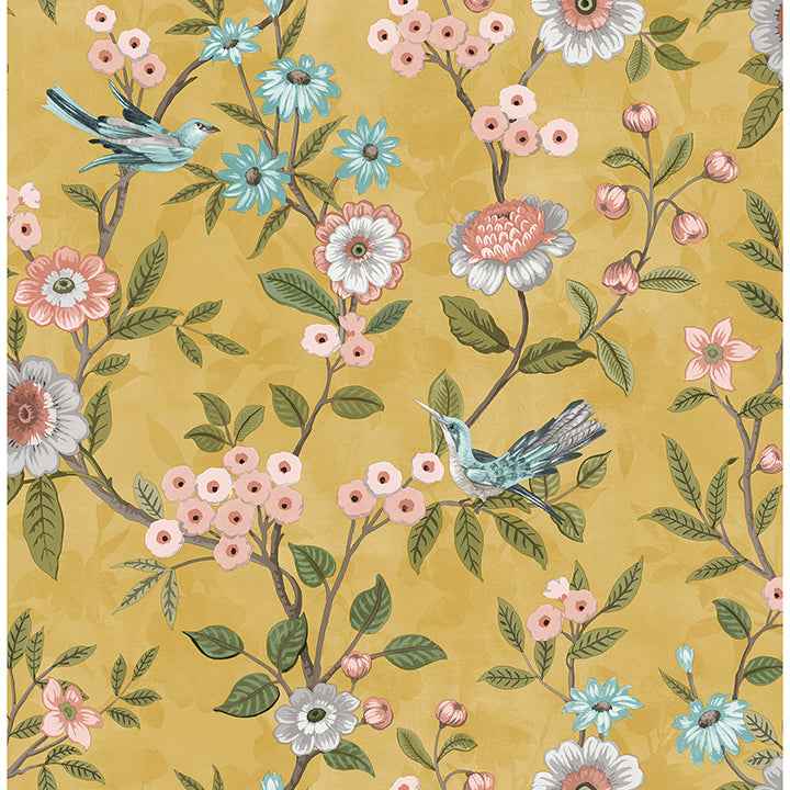 Elspeth Mustard Floral Trail Wallpaper - York Wallcoverings - FD43446