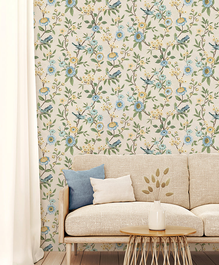 elspeth-light-yellow-floral-trail-wallpaper-york-wallcoverings-fd43448 - York Wallcoverings Wallpaper