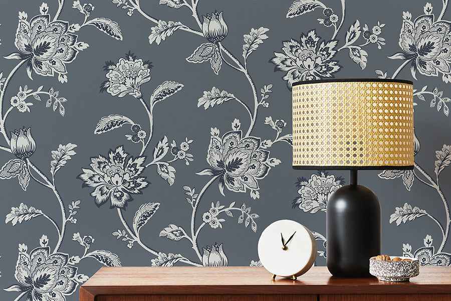 Juliette Blue Jacobean Wallpaper - York Wallcoverings - FD43453 - York Wallcoverings Wallpaper