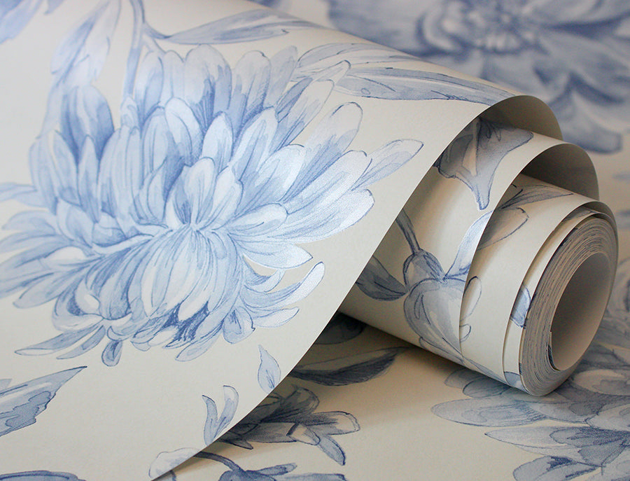 gabriela-blue-floral-wallpaper-york-wallcoverings-fd43610 - York Wallcoverings Wallpaper