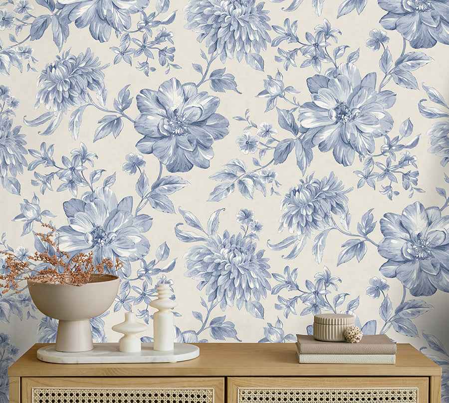 Gabriela Blue Floral Wallpaper - York Wallcoverings - FD43610 - York Wallcoverings Wallpaper