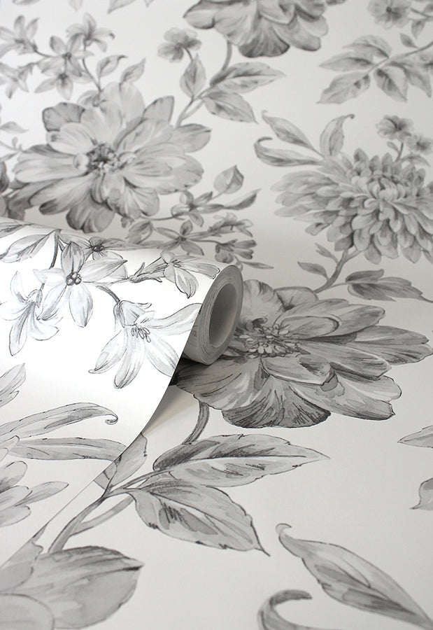 gabriela-grey-floral-wallpaper-york-wallcoverings-fd43612 - York Wallcoverings Wallpaper
