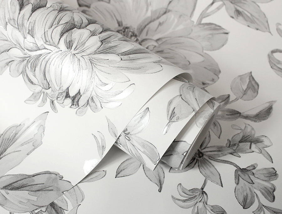 gabriela-grey-floral-wallpaper-york-wallcoverings-fd43612 - York Wallcoverings Wallpaper