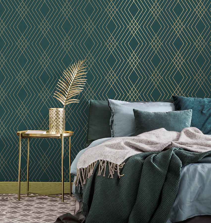 Shard Evergreen Trellis Wallpaper - York Wallcoverings - FD43613 - York Wallcoverings Wallpaper