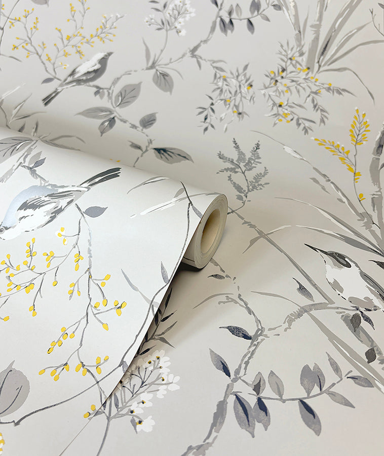 mariko-grey-botanical-wallpaper-york-wallcoverings-m1551 - York Wallcoverings Wallpaper