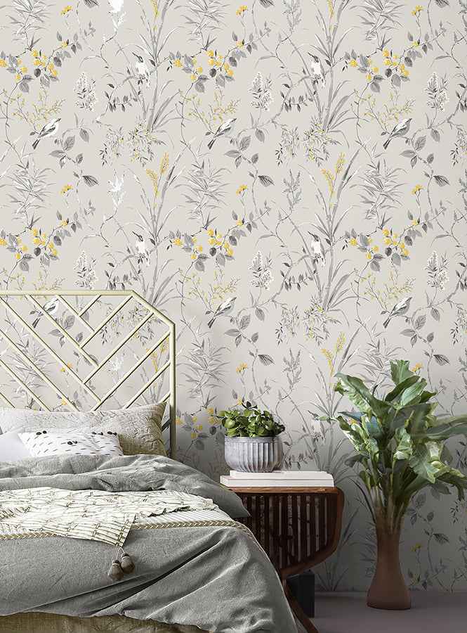 Mariko Grey Botanical Wallpaper - York Wallcoverings - M1551 - York Wallcoverings Wallpaper