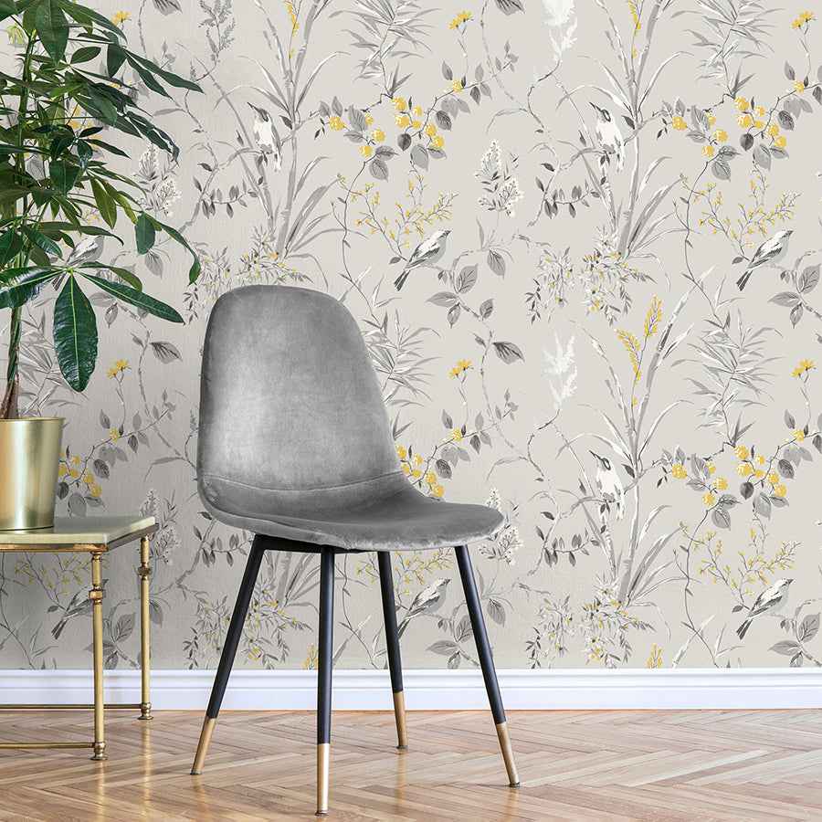 Mariko Grey Botanical Wallpaper - York Wallcoverings - M1551 - York Wallcoverings Wallpaper