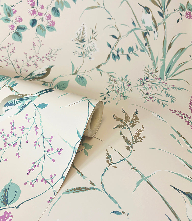 mariko-teal-botanical-wallpaper-york-wallcoverings-m1554 - York Wallcoverings Wallpaper