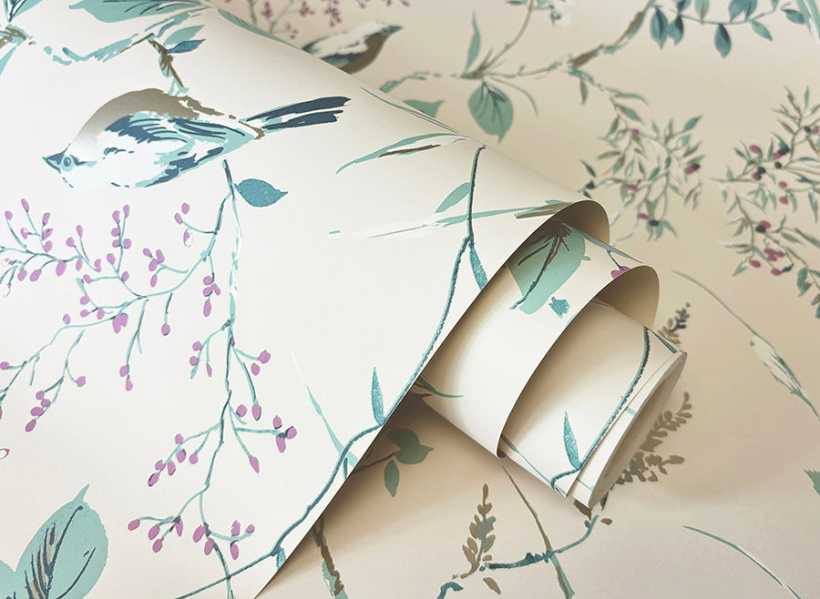 mariko-teal-botanical-wallpaper-york-wallcoverings-m1554 - York Wallcoverings Wallpaper