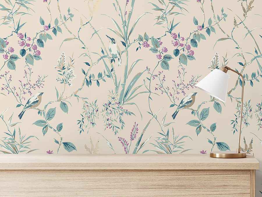 Mariko Teal Botanical Wallpaper - York Wallcoverings - M1554 - York Wallcoverings Wallpaper