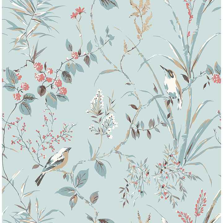 Mariko Light Blue Botanical Wallpaper - York Wallcoverings - M1856