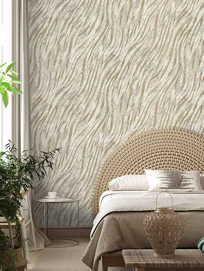 Arran Neutral Swirling Stripe Wallpaper - York Wallcoverings - M1861