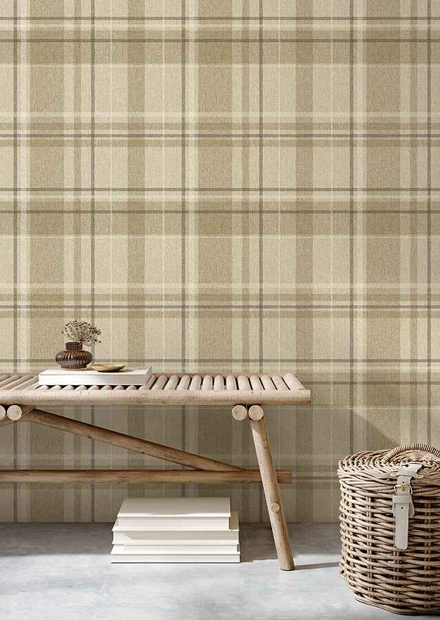 Harris Light Brown Plaid Chevron Wallpaper - York Wallcoverings - M1868 - York Wallcoverings Wallpaper