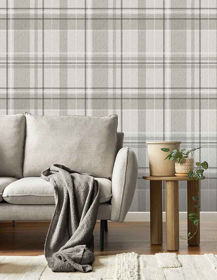 Harris Grey Plaid Chevron Wallpaper - York Wallcoverings - M1871 - York Wallcoverings Wallpaper