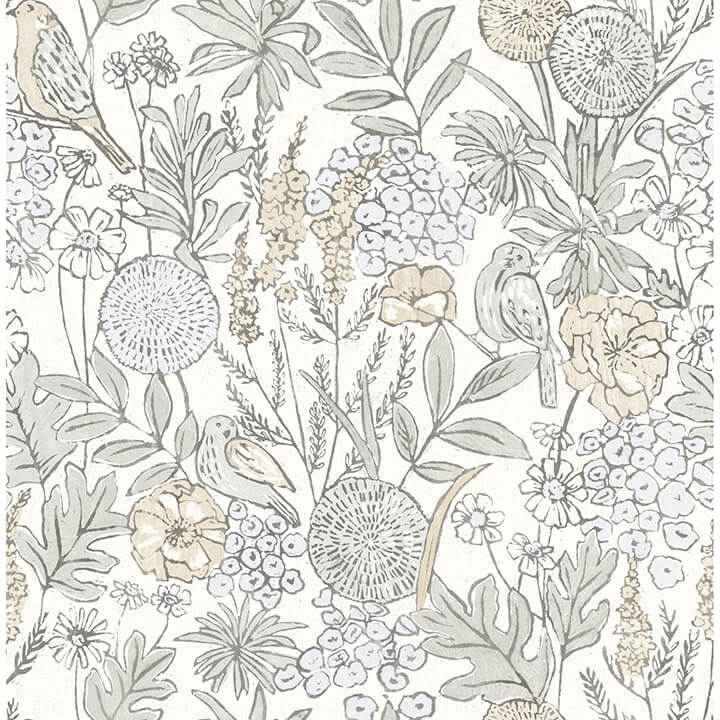 Goldfinch Neutral Birds and Blooms Wallpaper - York Wallcoverings - 4148-27411 - York Wallcoverings Wallpaper