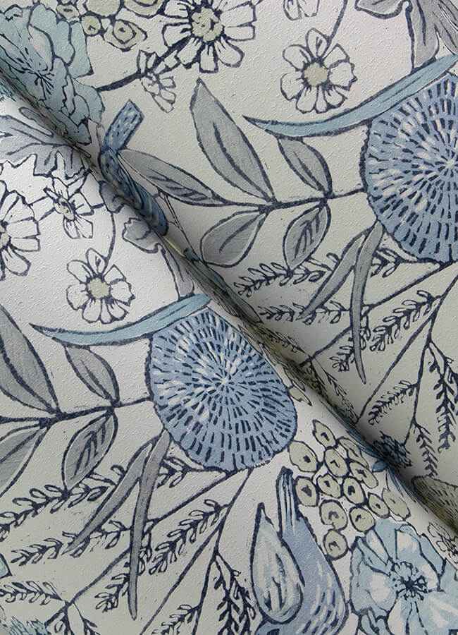 Goldfinch Blue Birds and Blooms Wallpaper - York Wallcoverings - 4148-27414 - York Wallcoverings Wallpaper
