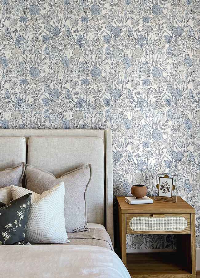 Goldfinch Blue Birds and Blooms Wallpaper - York Wallcoverings - 4148-27414 - York Wallcoverings Wallpaper