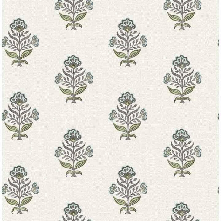 Hollyhock Aqua Floral Crest Wallpaper - York Wallcoverings - 4148-27415 - York Wallcoverings Wallpaper