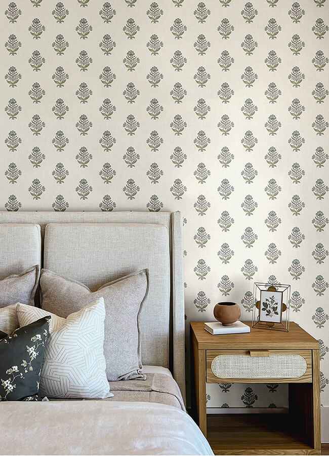 Hollyhock Aqua Floral Crest Wallpaper - York Wallcoverings - 4148-27415 - York Wallcoverings Wallpaper