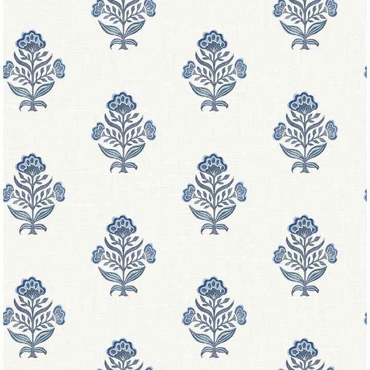 Hollyhock Blue Floral Crest Wallpaper - York Wallcoverings - 4148-27417 - York Wallcoverings Wallpaper
