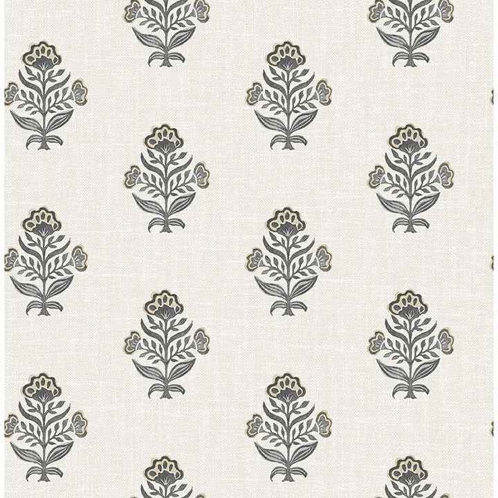 Hollyhock Black Floral Crest Wallpaper - York Wallcoverings - 4148-27418
