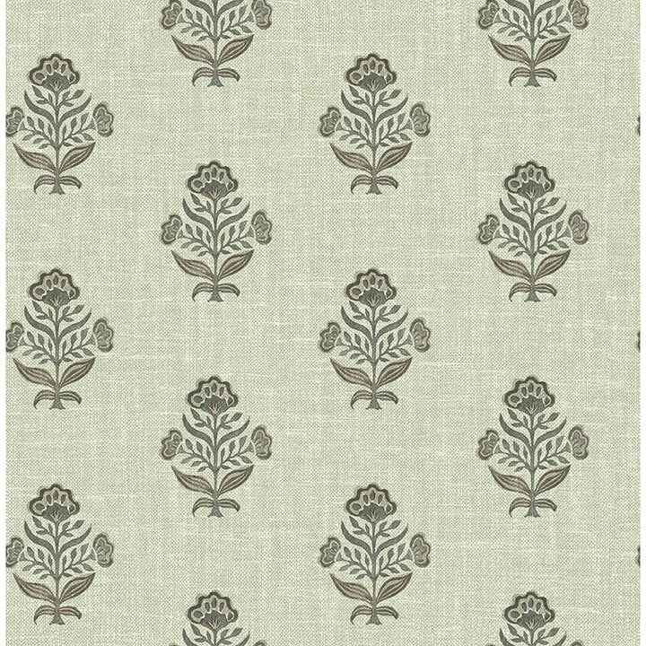 Hollyhock Green Floral Crest Wallpaper - York Wallcoverings - 4148-27419