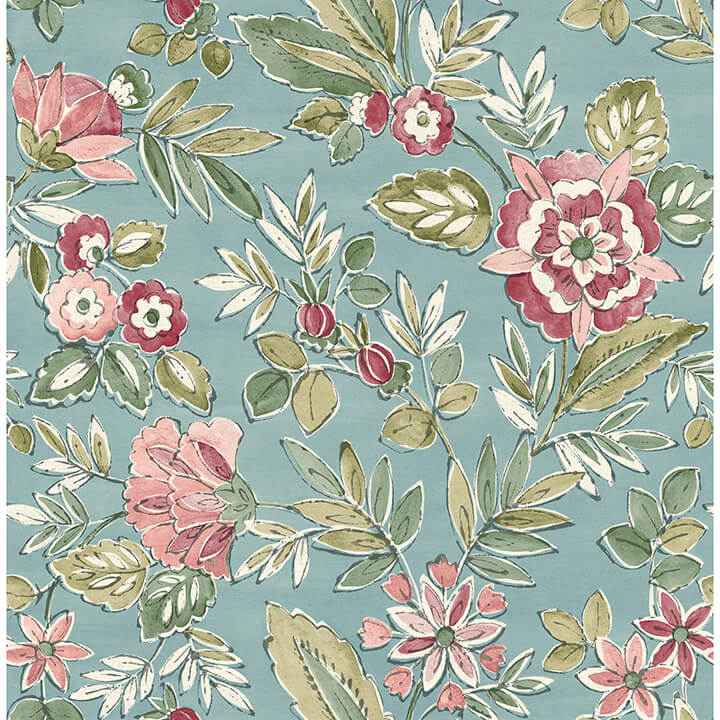 Begonia Teal Floral Trail Wallpaper - York Wallcoverings - 4148-27423 - York Wallcoverings Wallpaper
